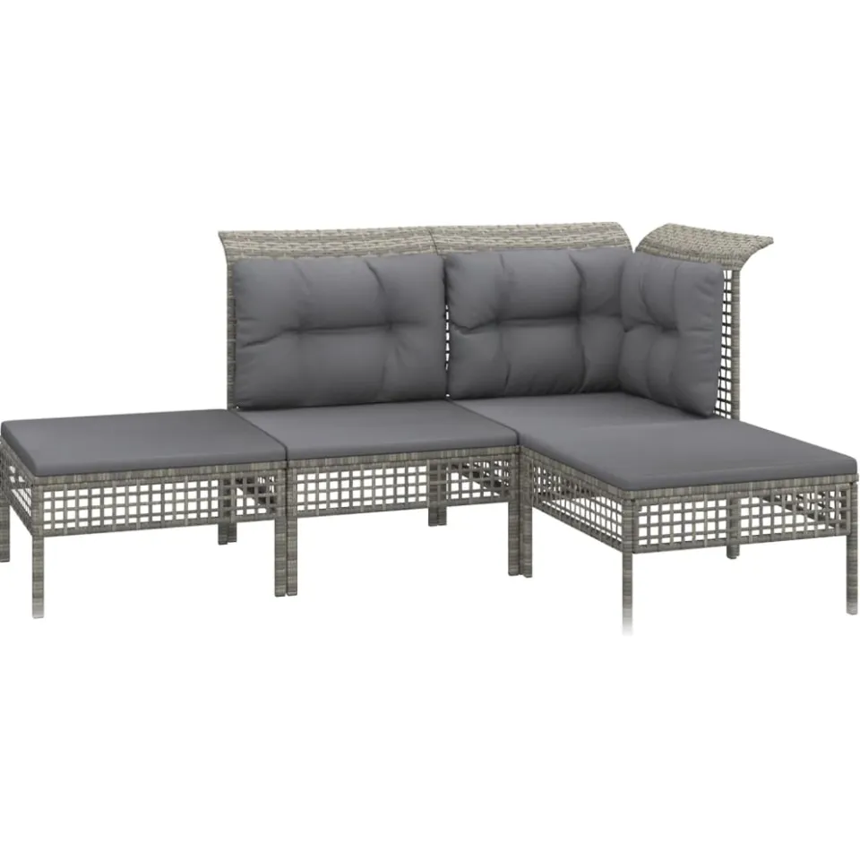 vidaXL 4-delige Loungeset met kussens poly rattan grijs, foto 3