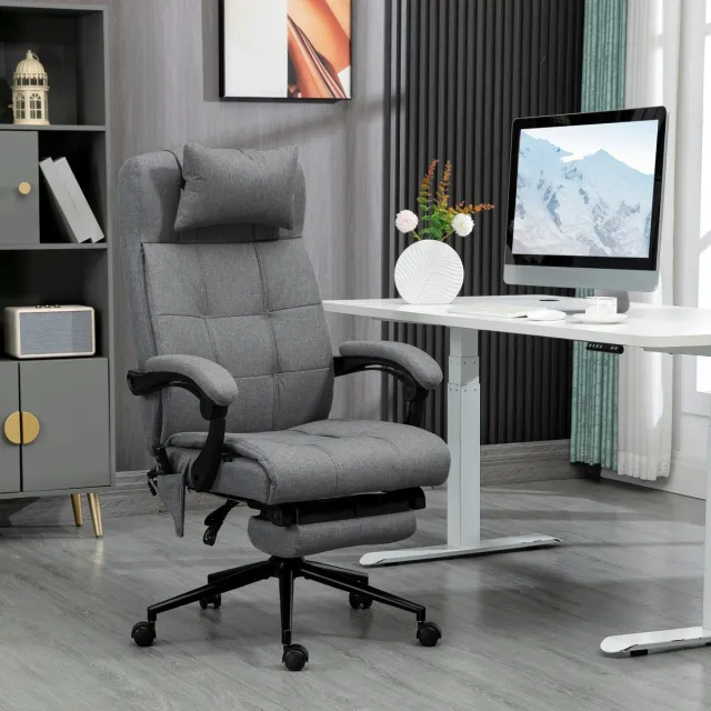 DESMIU Bureaustoel 66 x 76 x 112-120 cm - Massagefunctie En Lendenverwarming - Voor Kantoor En Thuiswerkplek - Polyester Grijs