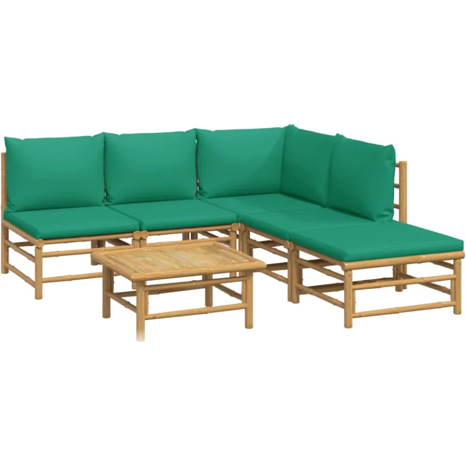 vidaXL 6-delige Loungeset met kussens bamboe groen Bruin
