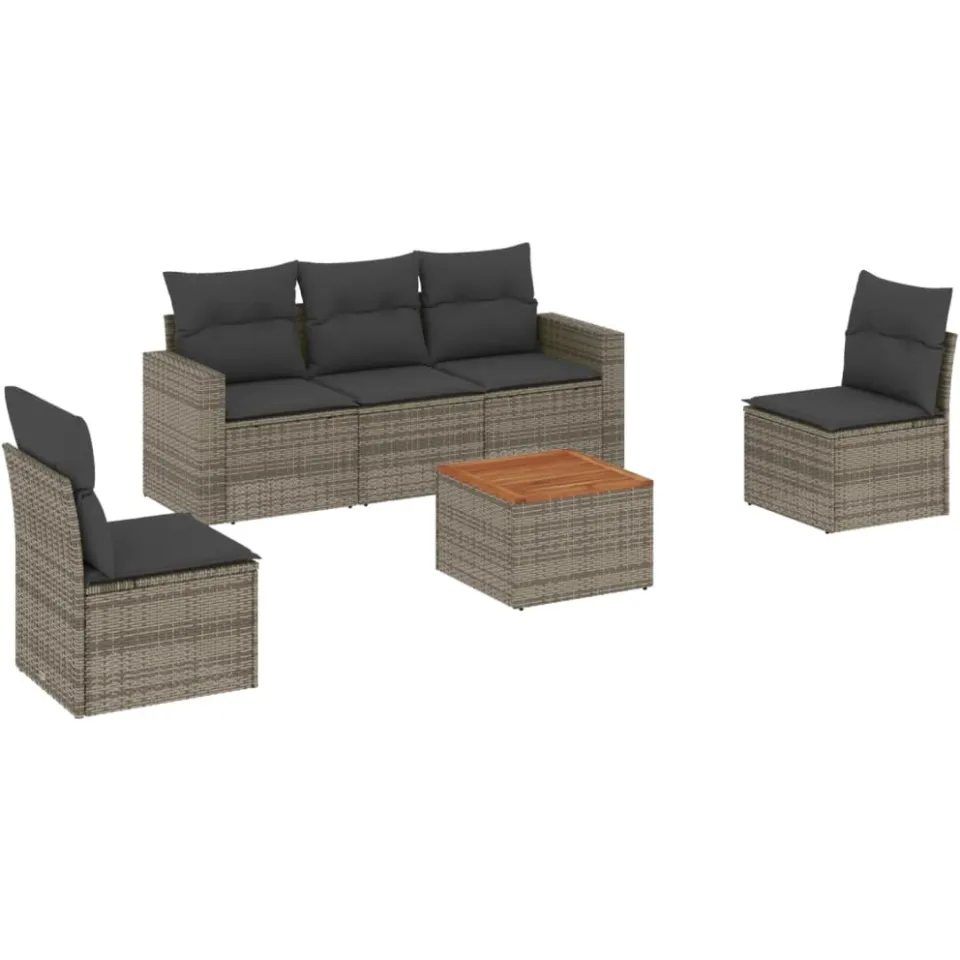 vidaXL 6-delige Loungeset met kussens poly rattan grijs, foto 3