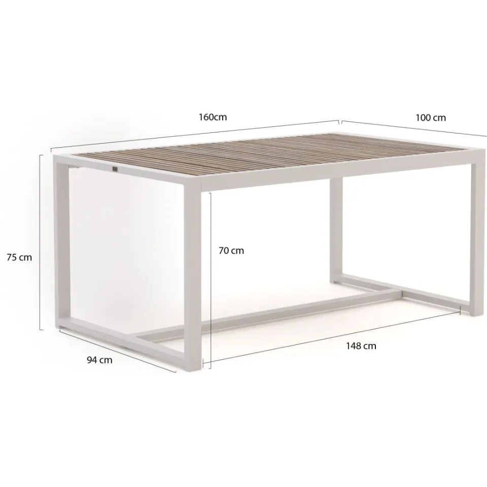 Bellagio tuinmeubelen Bellagio Cadora dining tuintafel 160x100x75cm wit, foto 3