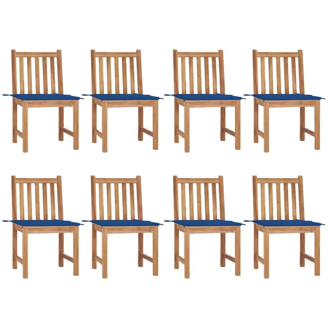 vidaXL Tuinstoelen 8 st met kussens massief teakhout Blauw