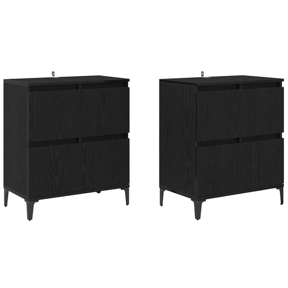vidaXL Dressoirs 2 st Zwart Eiken 60 x 35 x 70 cm Bewerkt hout, foto 3