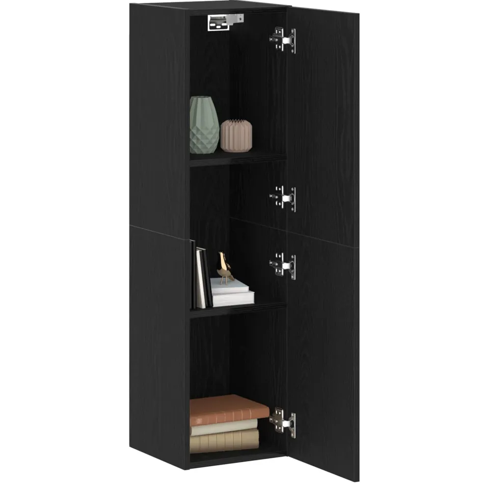 vidaXL Wand TV Kast 30,5 x 30 x 110 cm Zwart Eiken Bewerkt hout