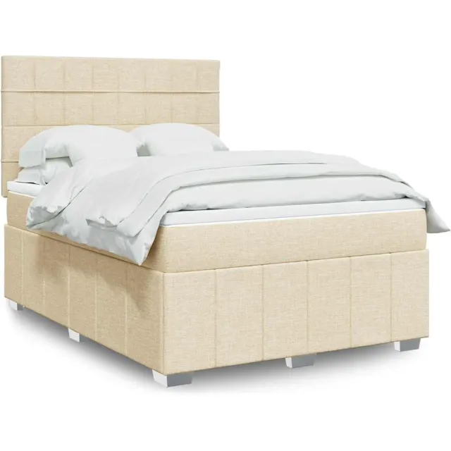 vidaXL Boxspring met matras stof crèmekleurig 140x190 cm
