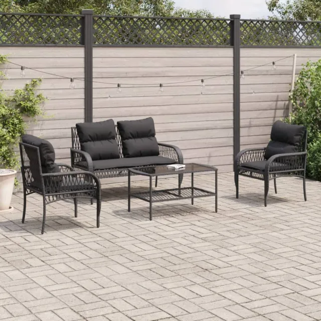 vidaXL 4-delige Loungeset met kussens poly rattan zwart, foto 2