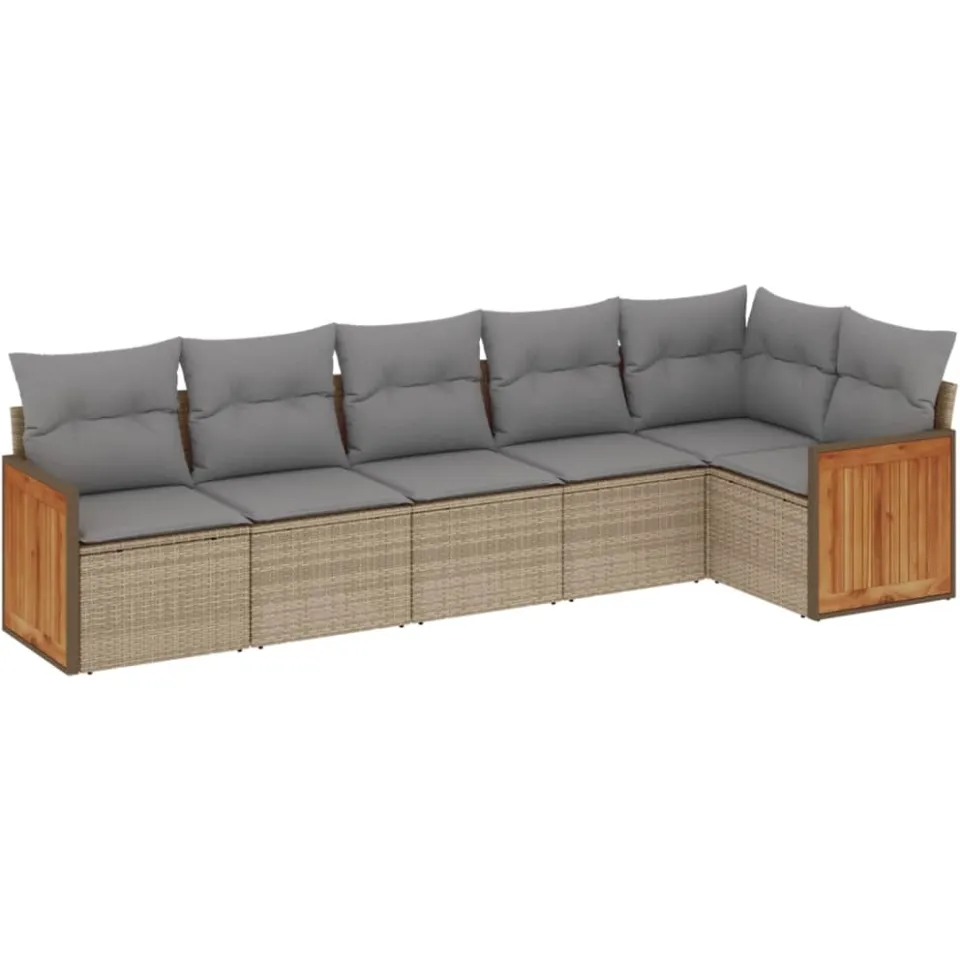 vidaXL 6-delige Loungeset met kussens poly rattan beige, foto 3