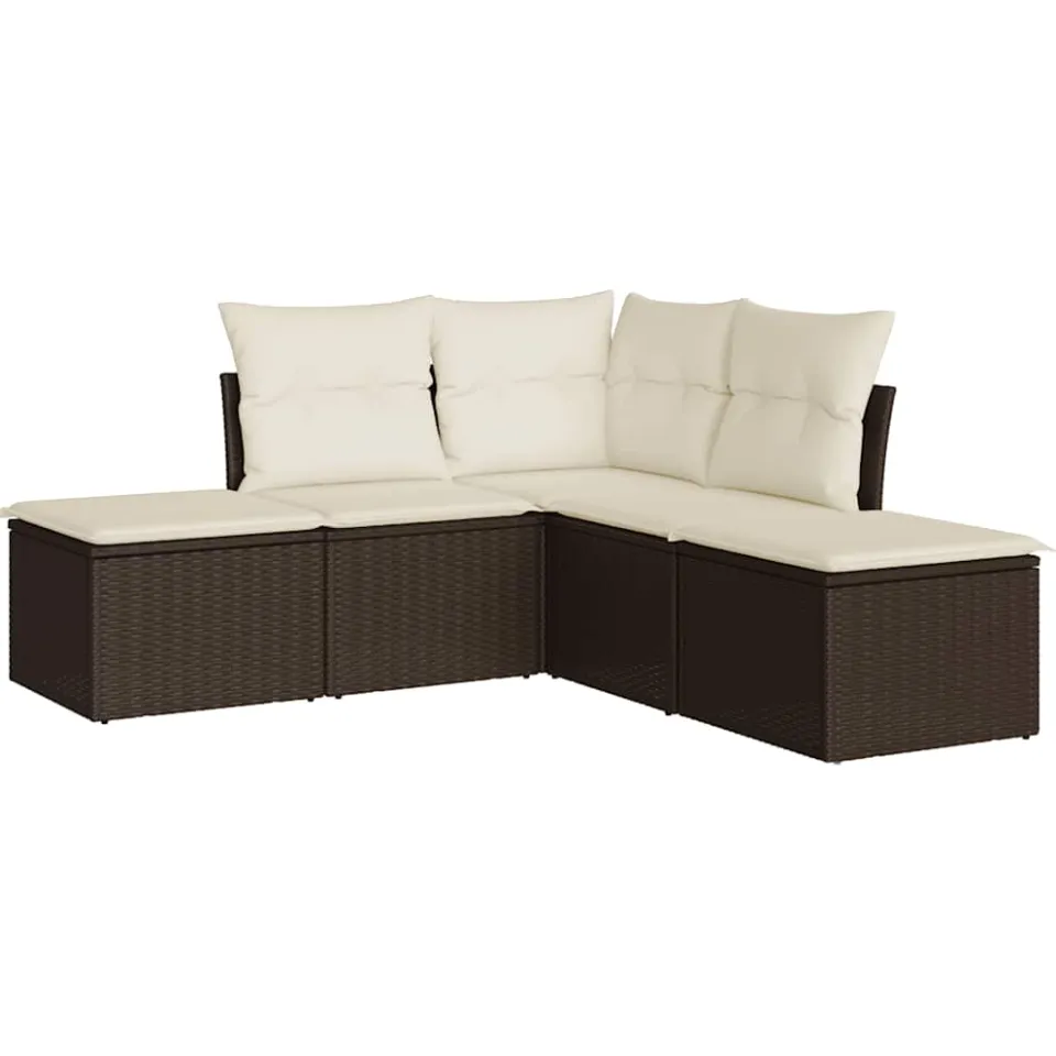 vidaXL 5-delige Loungeset met kussens poly rattan bruin