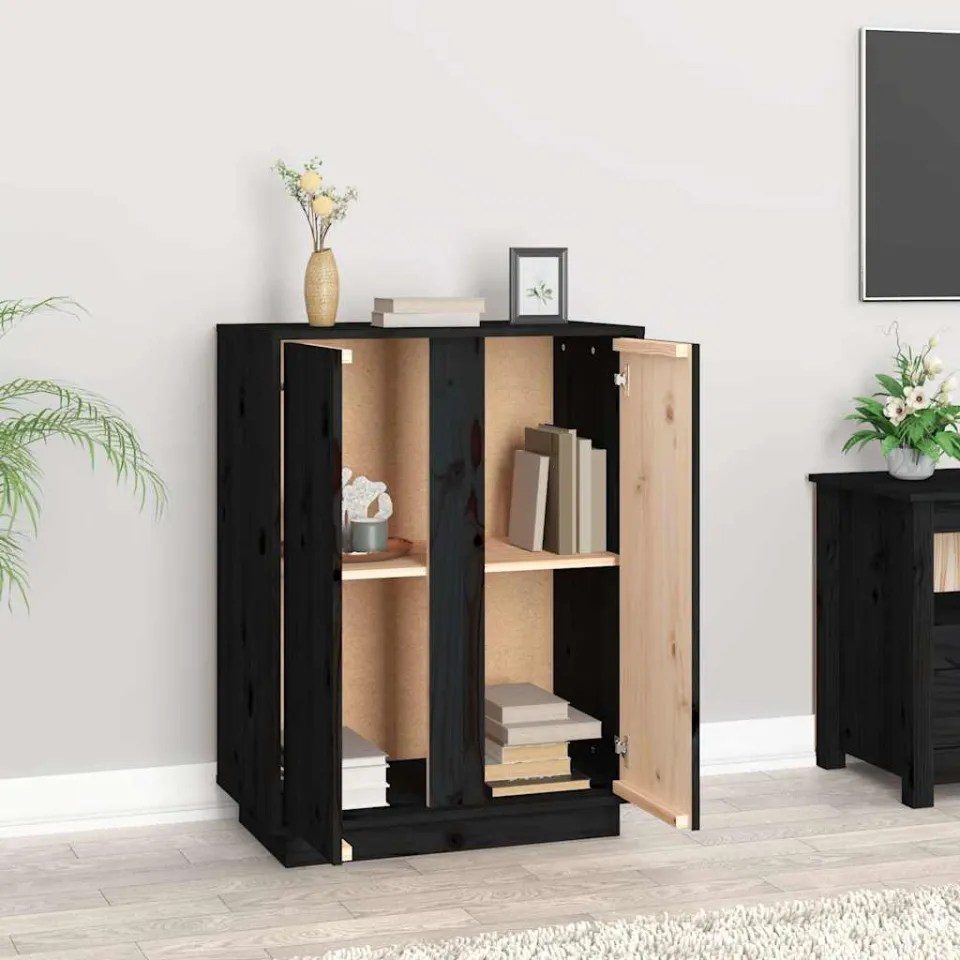 vidaXL Dressoir 60x35x80 cm massief grenenhout zwart, foto 3