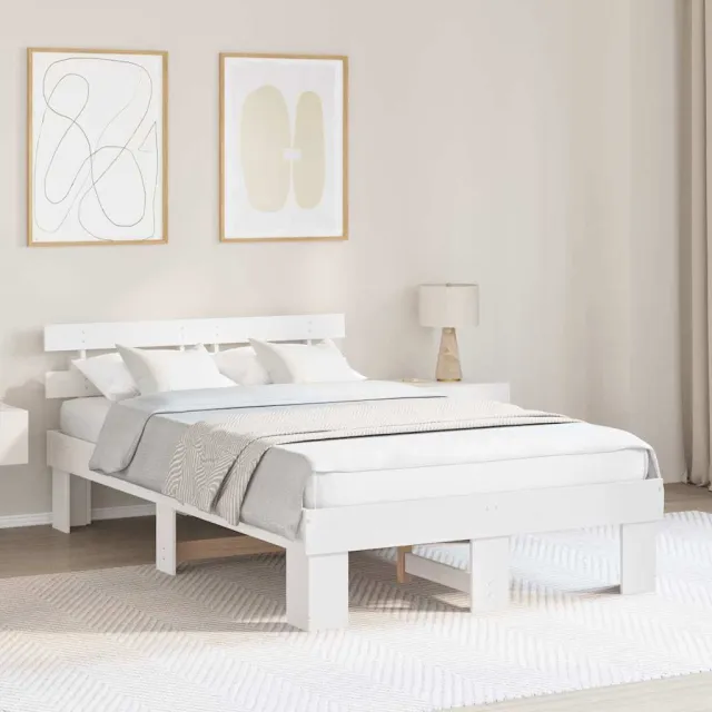 vidaXL Bedframe met hoofdeinde Wit 140 x 190 cm Massief grenenhout