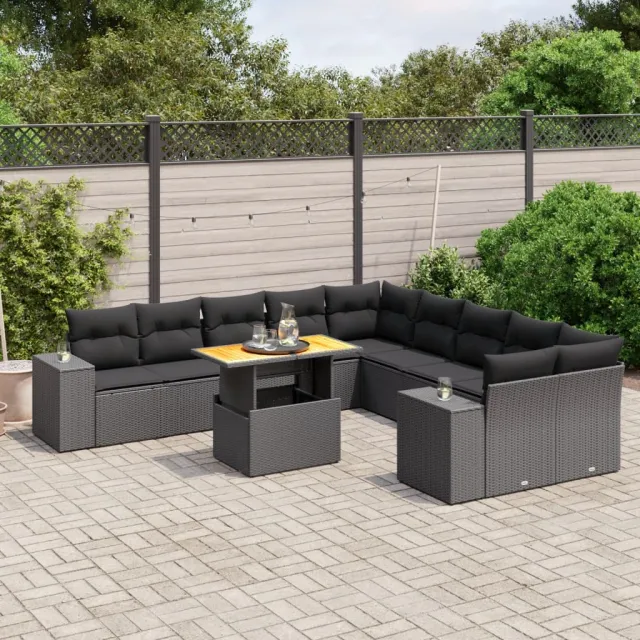 vidaXL 11-delige Loungeset met kussens poly rattan zwart, foto 2