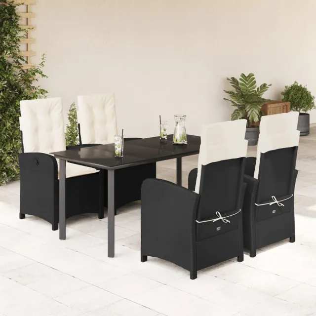 vidaXL 5-delige Tuinset met kussens poly rattan zwart, foto 2