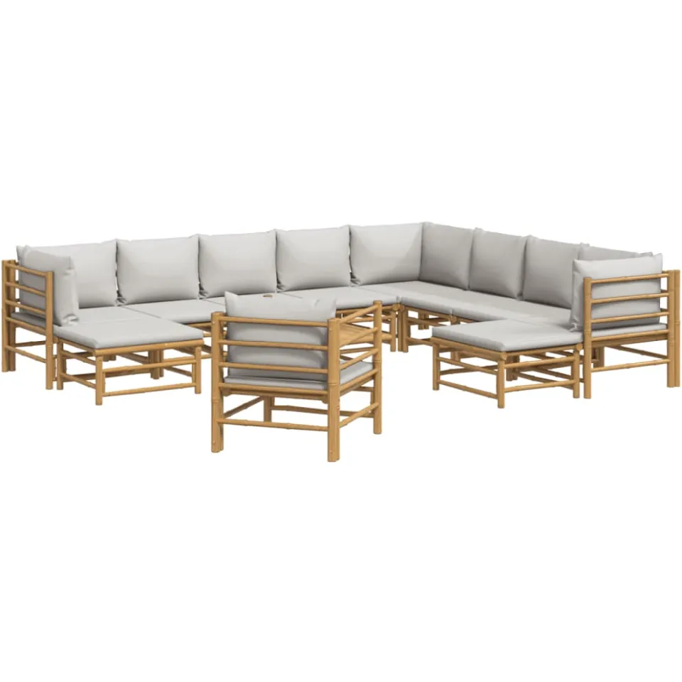vidaXL 12-delige Loungeset met kussens bamboe lichtgrijs bruin, foto 3