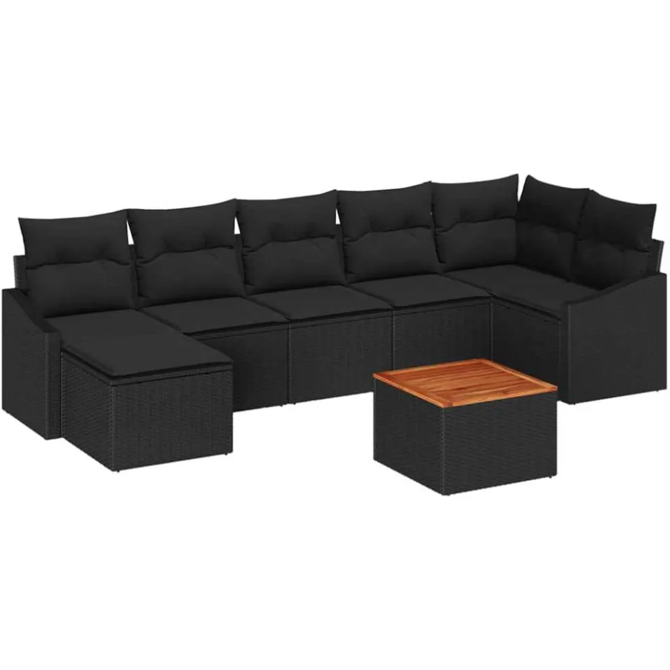 vidaXL Tuinbankenset 8 st Zwart poly rattan