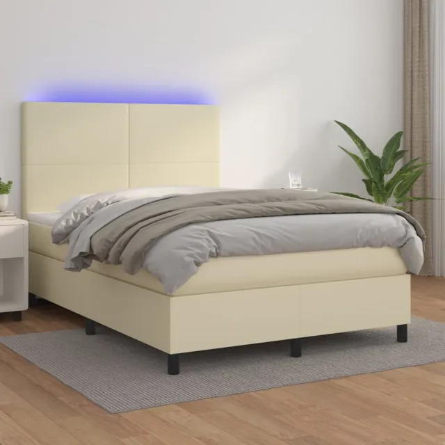 vidaXL Boxspring met matras en LED kunstleer crèmekleurig 140x190 cm
