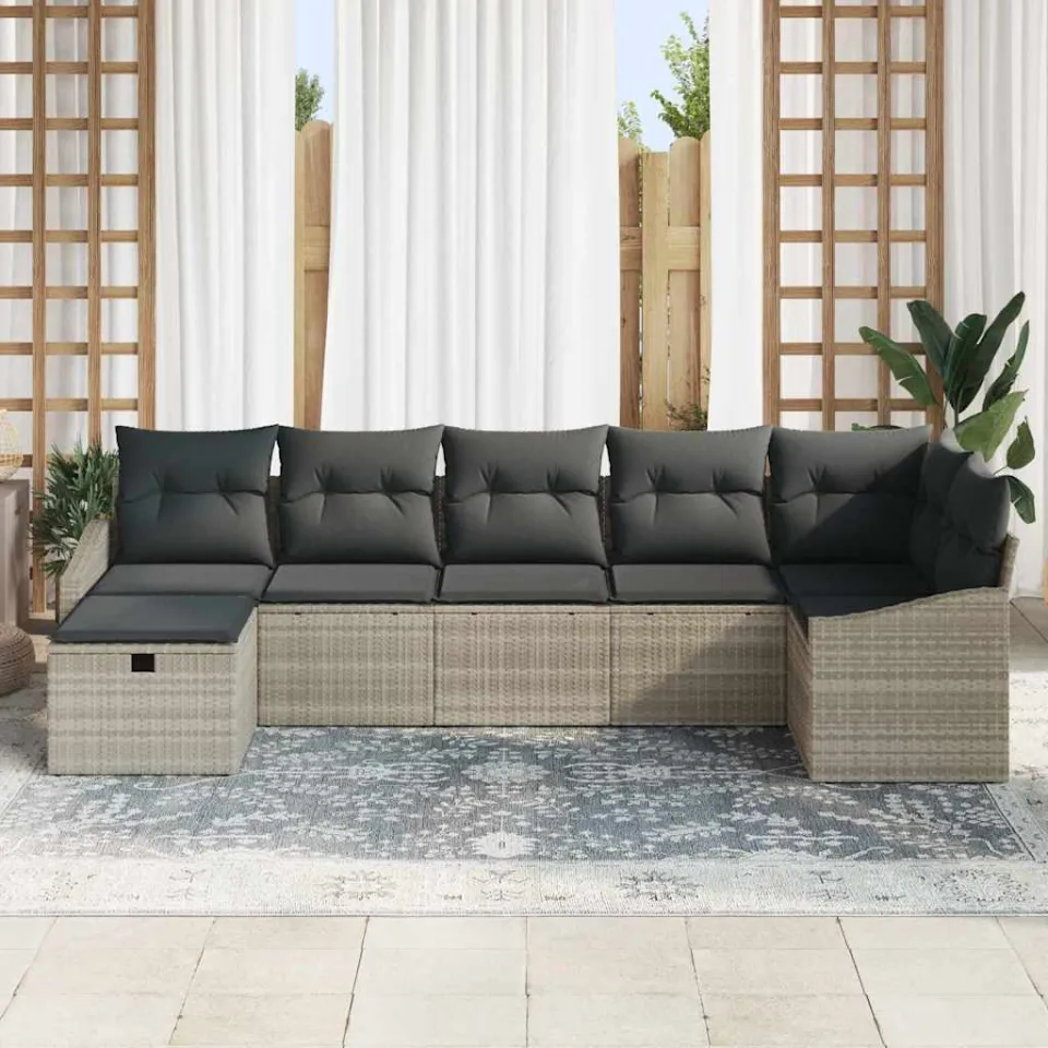 vidaXL Bankstel 7 st Lichtgrijs poly rattan, foto 3
