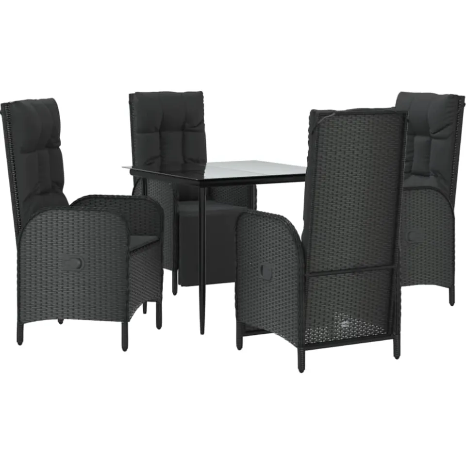 vidaXL 5-delige Tuinset met kussens poly rattan zwart, foto 3
