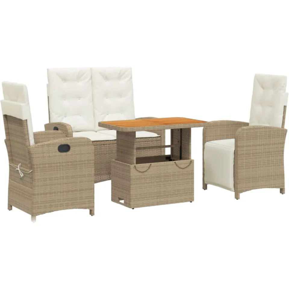 vidaXL 4-delige Tuinset met kussens poly rattan beige