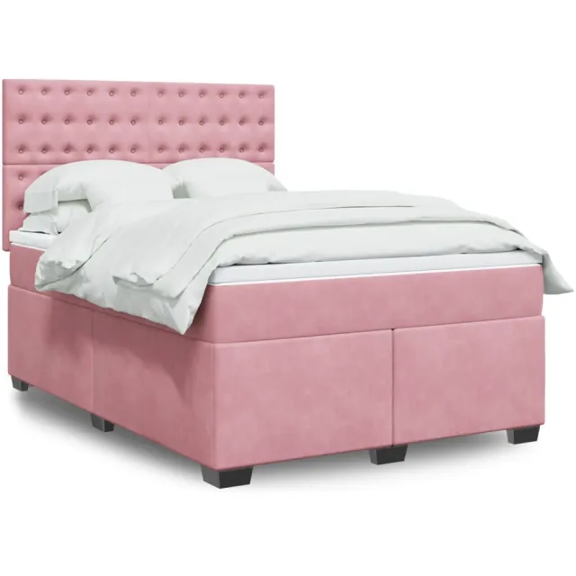 vidaXL Boxspring met matras fluweel roze 140x190 cm