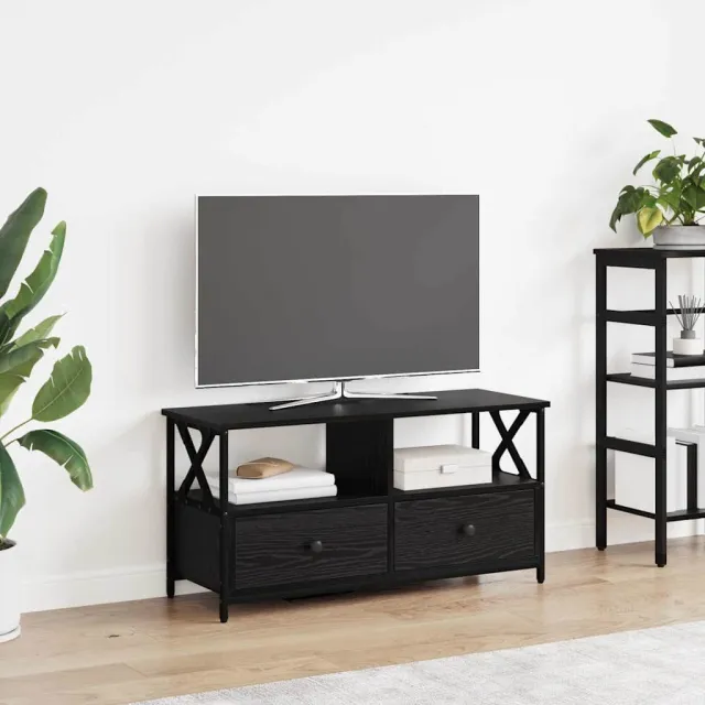 vidaXL TV-kast Zwart Eiken 90 x 33 x 45 cm Engineered hout en staal, foto 2