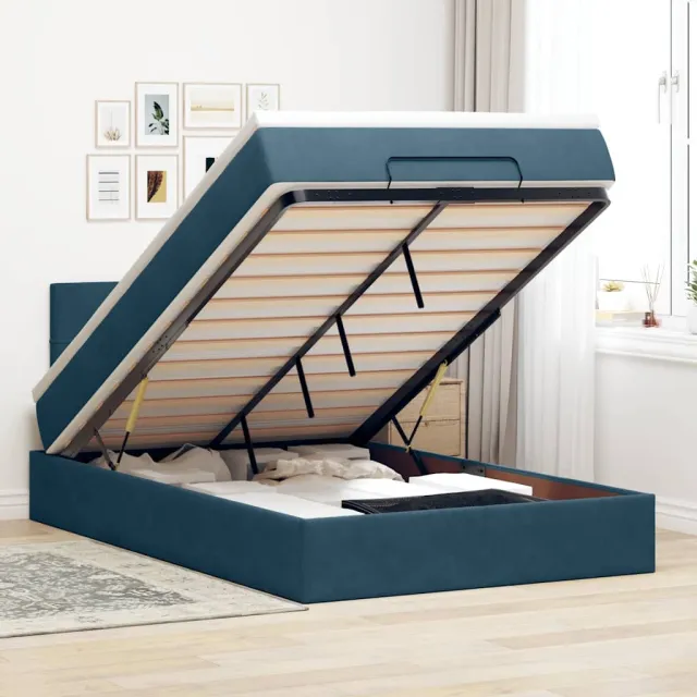 vidaXL Bed poef met matras 120x190 cm fluweel donkerblauw