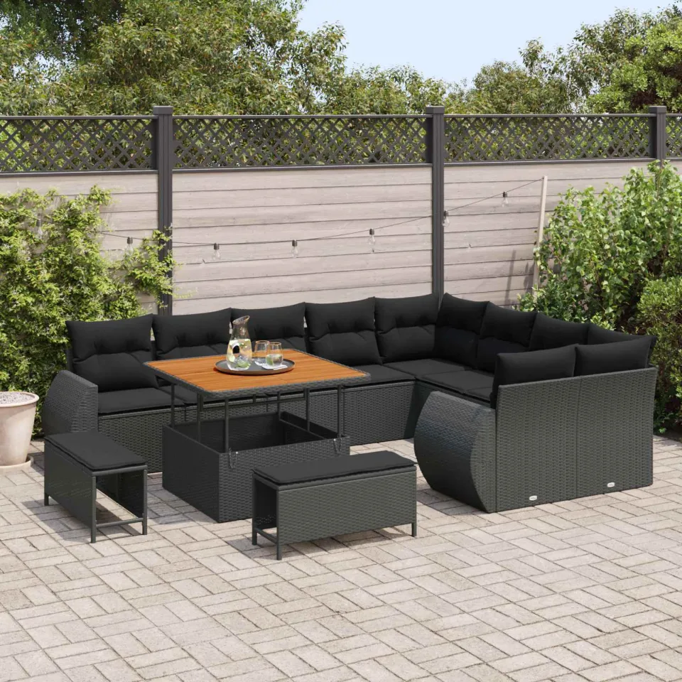 vidaXL Tuinbankenset 12 st Zwart poly rattan, foto 3