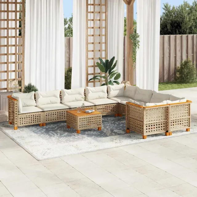 vidaXL 10-delige Loungeset met kussens poly rattan beige, foto 2