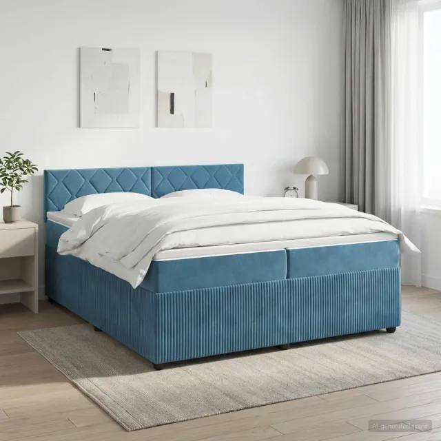 vidaXL Boxspringbed met matras Donkerblauw 200 x 200 cm Fluweel