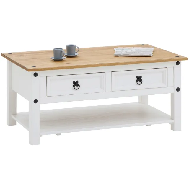 IDIMEX Mexico salontafel CAMPO met 2 lades, massief grenenhout in wit