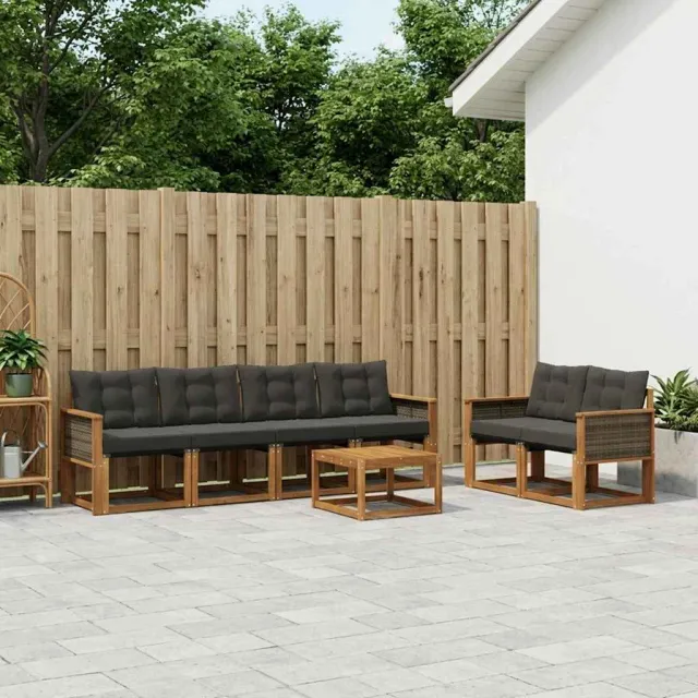 vidaXL Buiten bankenset 7 st 6-zits Naturel en Zwart Bruin
