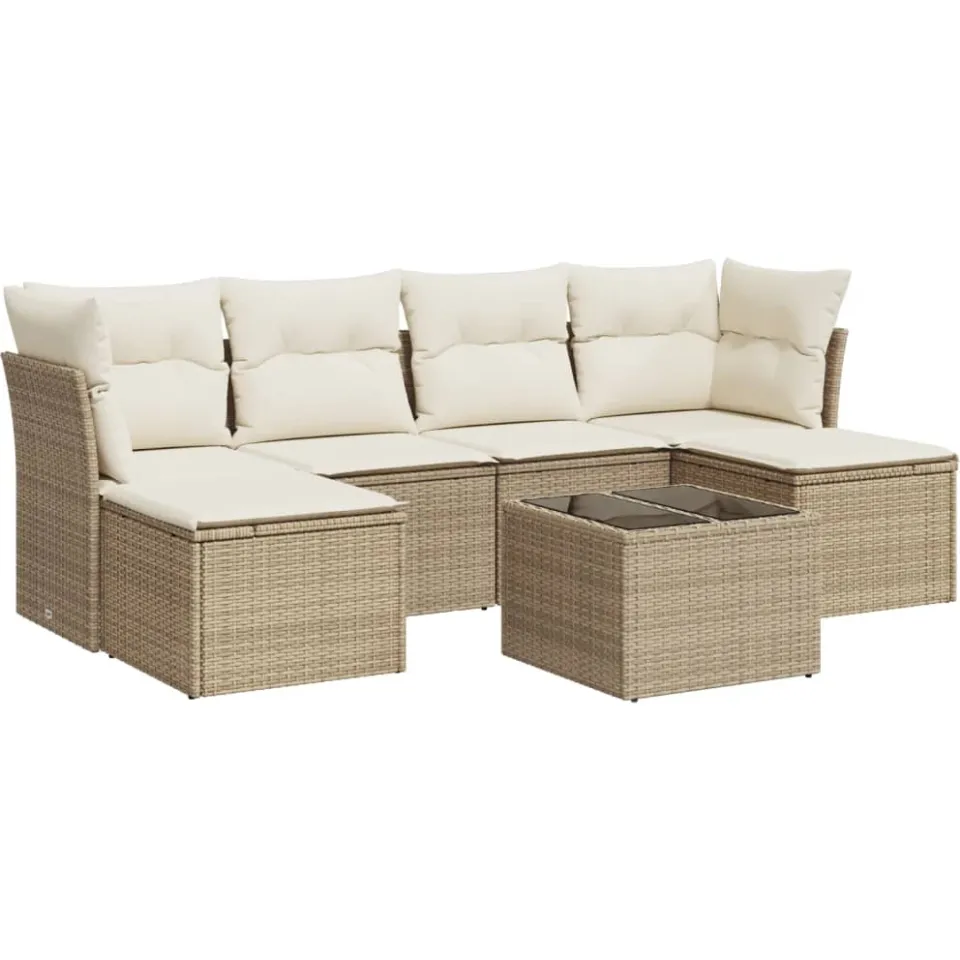 vidaXL 7-delige Loungeset met kussens poly rattan beige, foto 3
