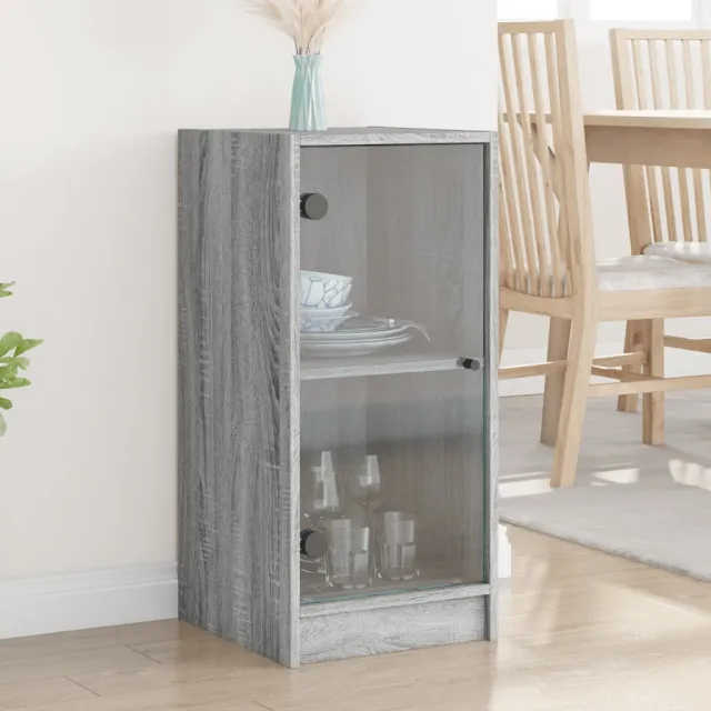 vidaXL Bijzetkast met glazen deuren 35x37x75,5 cm grijs sonoma eiken