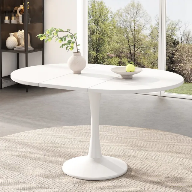 MODENUIT Eettafel - Uitschuifbaar Ovaal Ontwerp Voor Eetkamer En Woonruimte - MDF - wit - 100/140x100x75 Cm