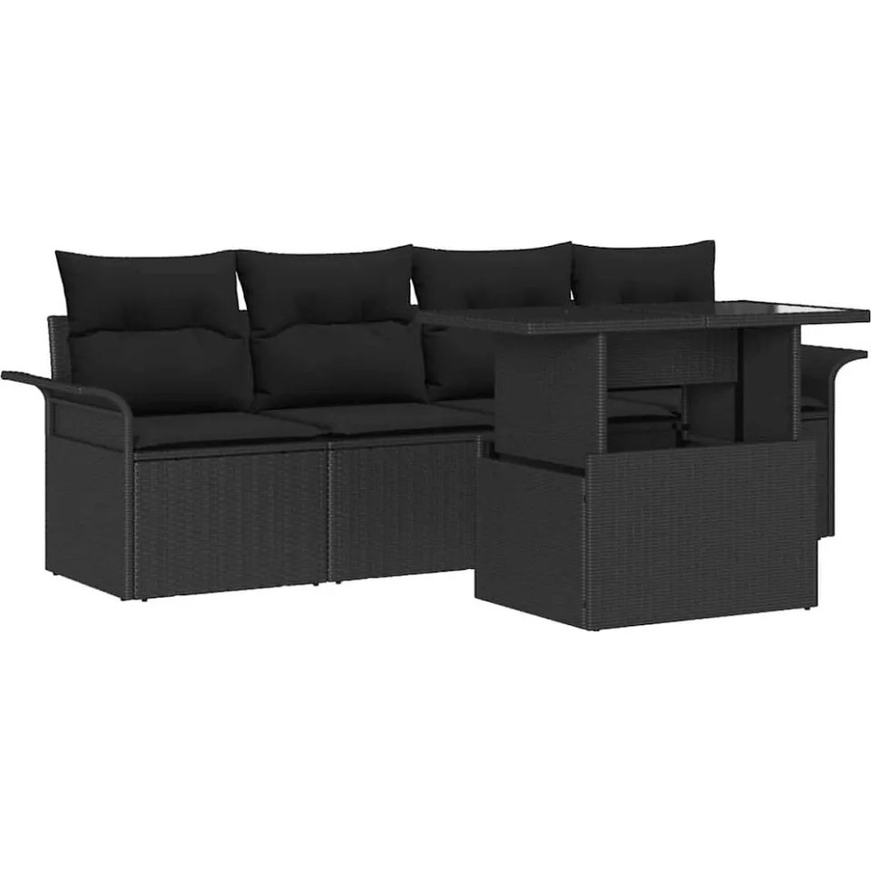 vidaXL Tuin Sofa Set 5 st Zwart [Synthetisch]: Poly Rattan