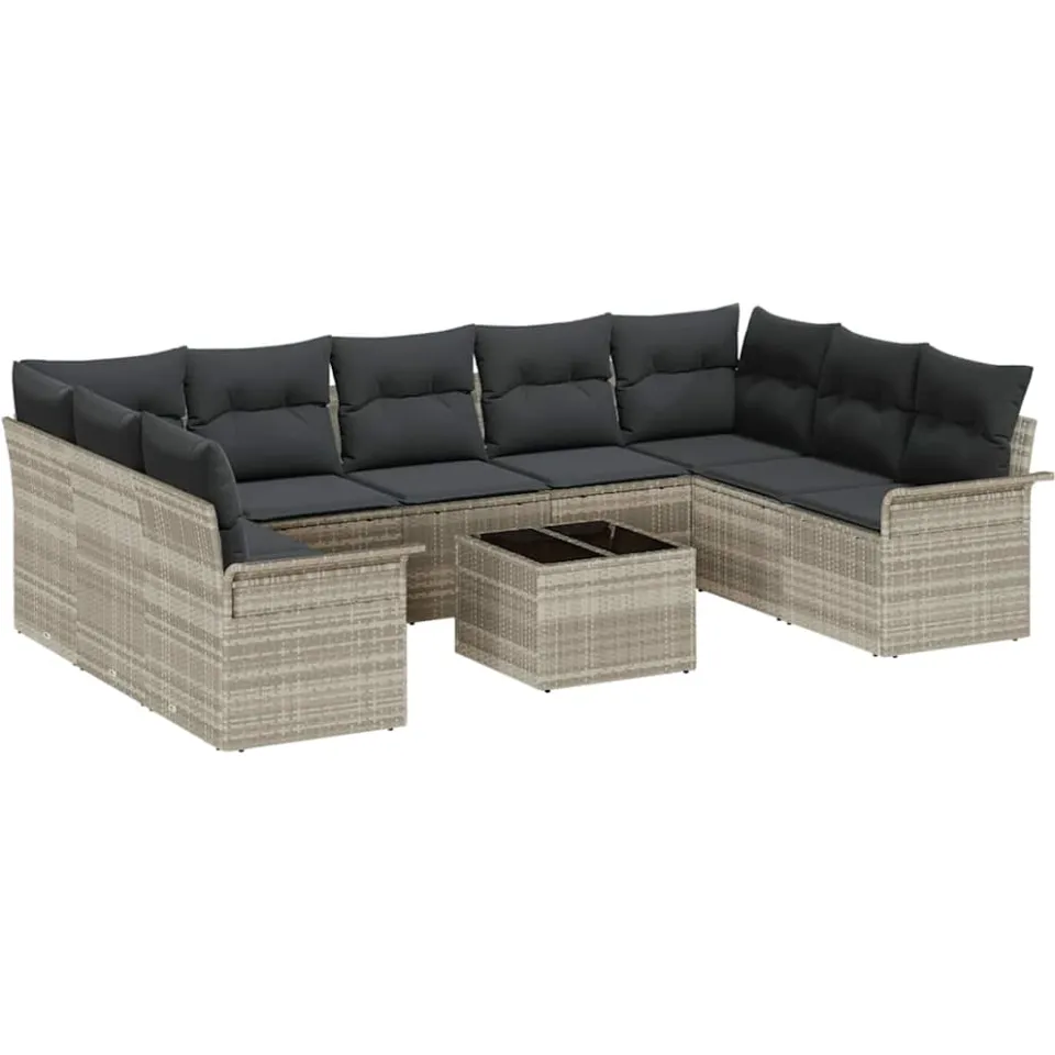 vidaXL Tuin Sofa Set 10 st Grijs poly rattan Lichtgrijs