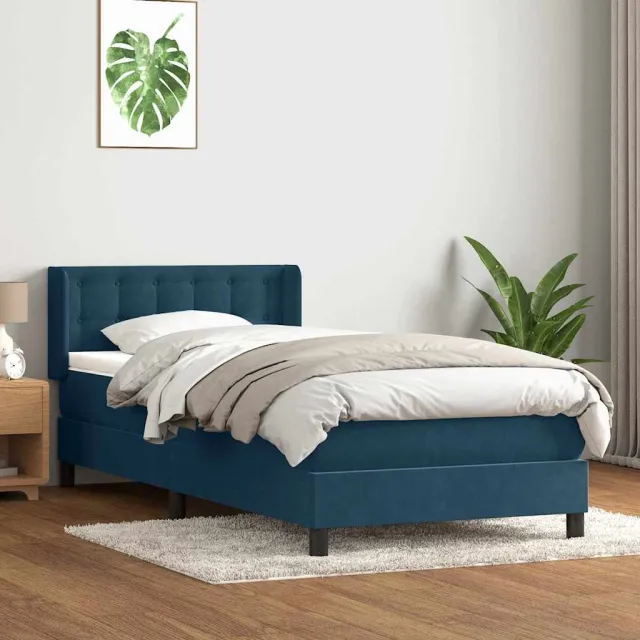 vidaXL Boxspring met matras fluweel donkerblauw 80x220 cm blauw