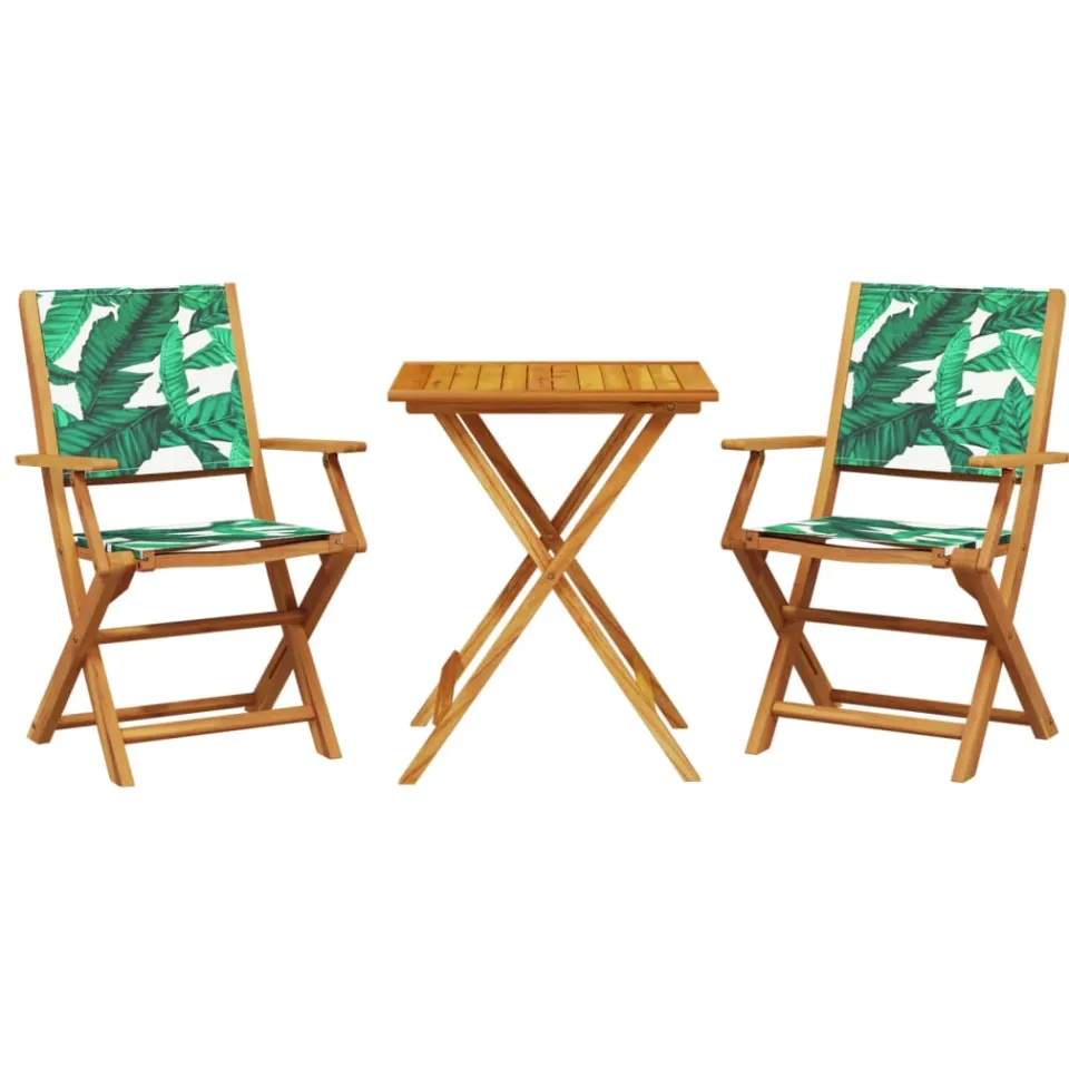 vidaXL 3-delige Bistroset bladpatroon stof en massief hout groen, foto 3