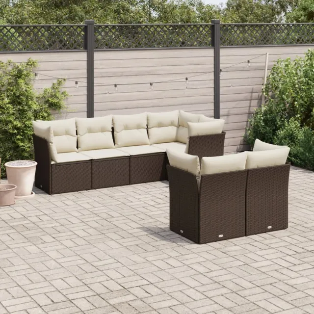 vidaXL 7-delige Loungeset met kussens poly rattan bruin, foto 2
