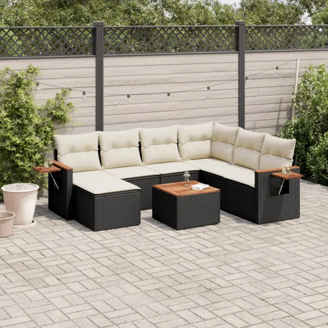 vidaXL 8-delige Loungeset met kussens poly rattan zwart, foto 2