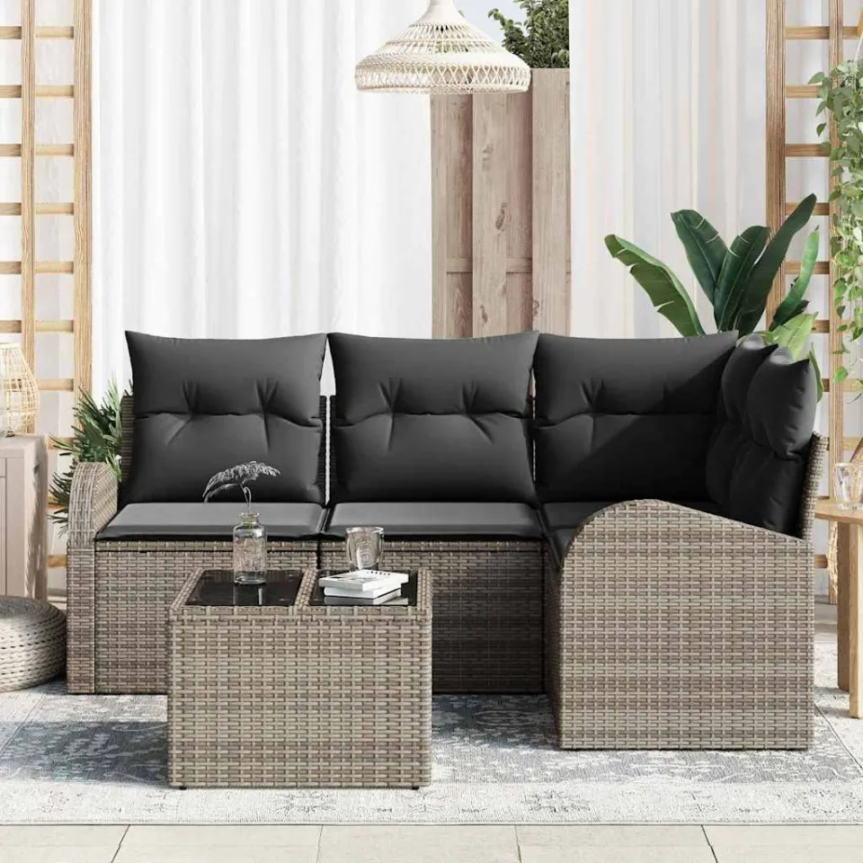 vidaXL Tuinbankenset 5 st Grijs poly rattan, foto 3