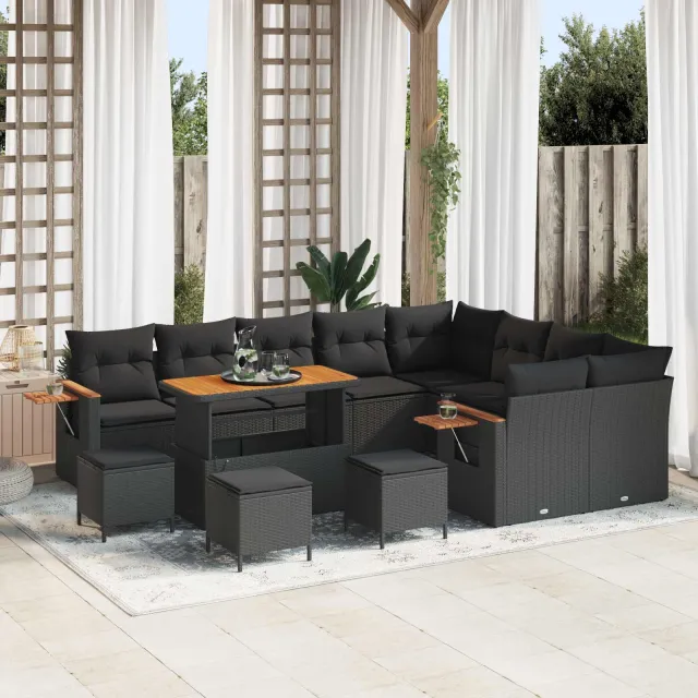 vidaXL Tuinbankenset 13 st Zwart poly rattan, foto 2