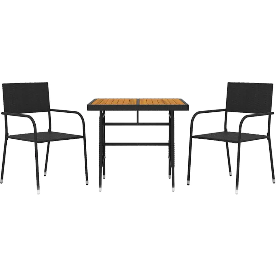 vidaXL 3-delige Tuinset poly rattan zwart