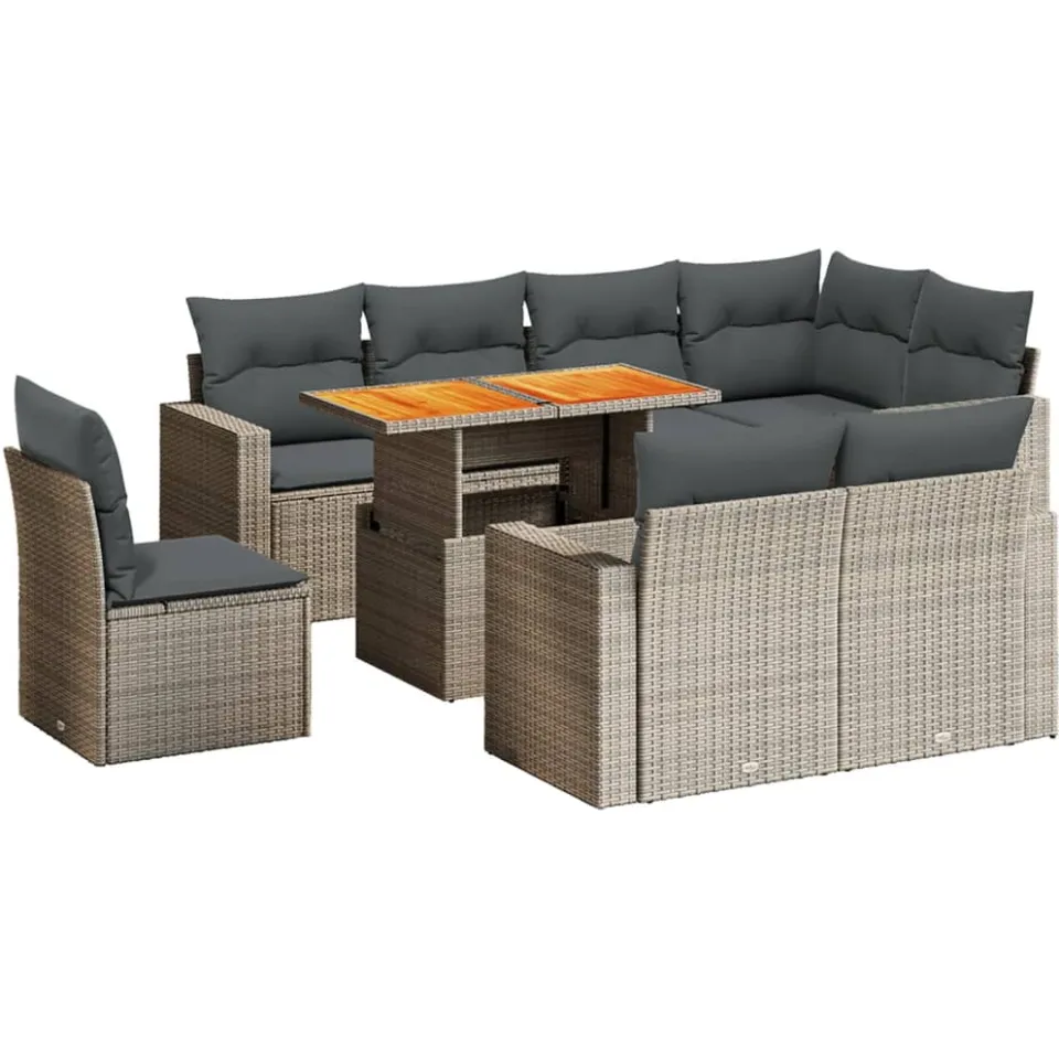 vidaXL 9-delige Loungeset met kussens poly rattan grijs