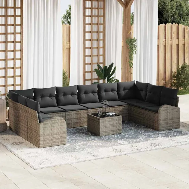 vidaXL Bankstel 11 st Grijs [Synthetisch]: Polyrattan, foto 2