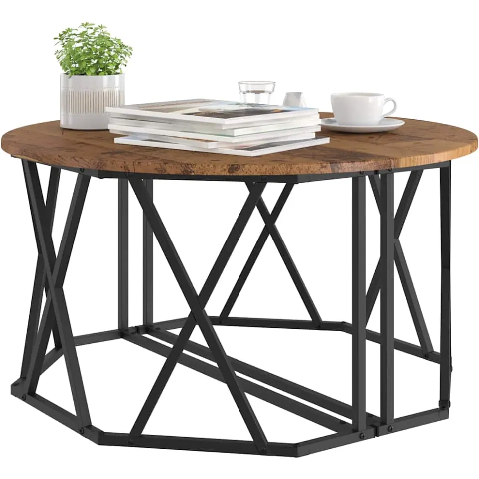 vidaXL Salontafel Oud Hout 80 x 80 x 42 cm Engineered hout en staal Bruin