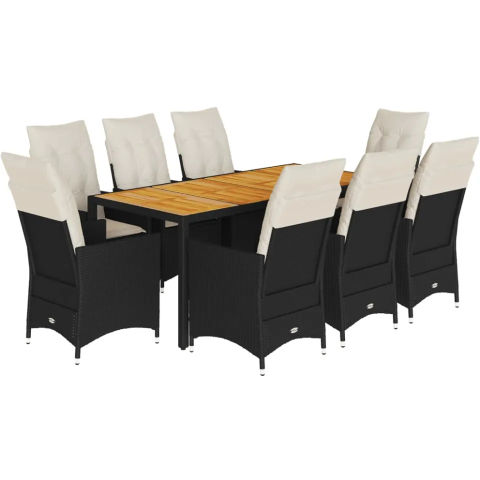 vidaXL 9-delige Tuinset poly rattan zwart, foto 3