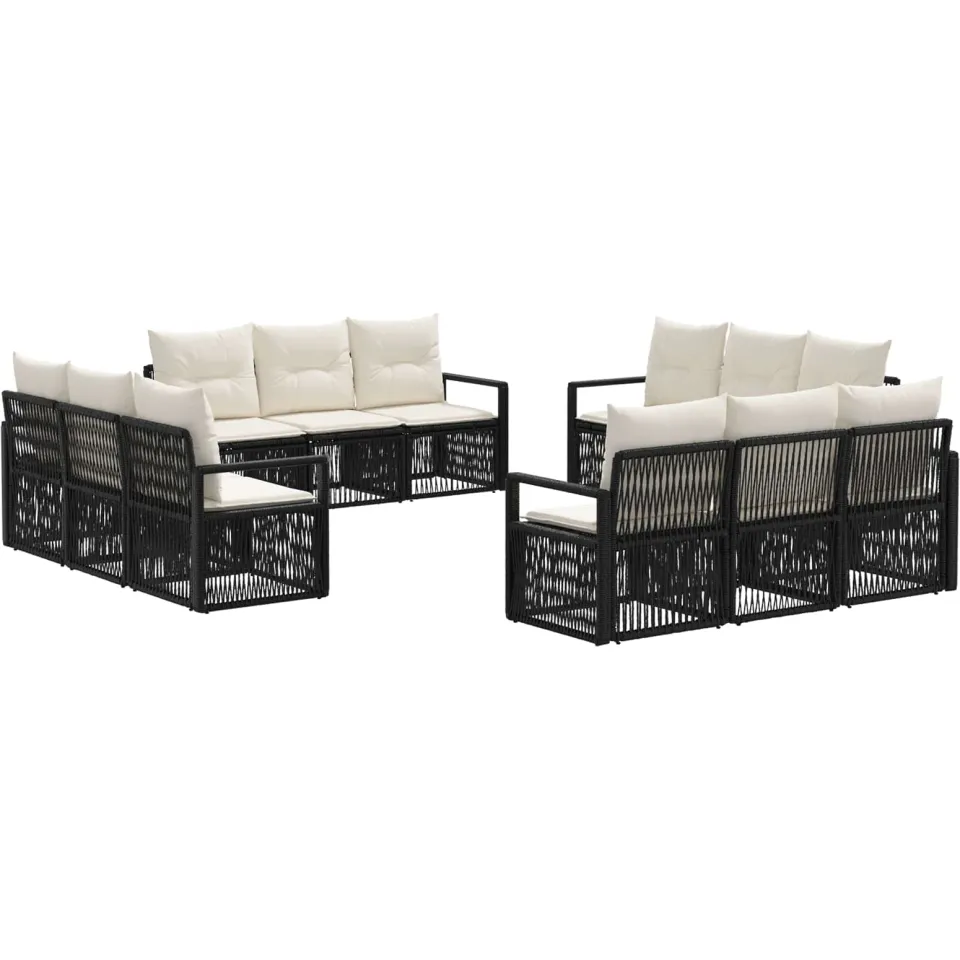 vidaXL Tuinbankenset 12 st 12-zits Zwart poly rattan, foto 3