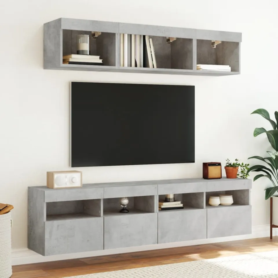 vidaXL 5-delige Tv-wandmeubelset met LED bewerkt hout betongrijs grijs, foto 2