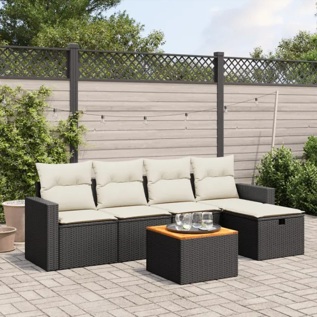 vidaXL 6-delige Loungeset met kussens poly rattan zwart, foto 2