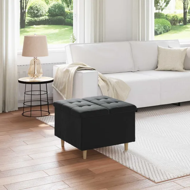 vidaXL Ottoman met Opbergruimte Zwart 60 x 60 x 45 cm Fluweel, foto 2